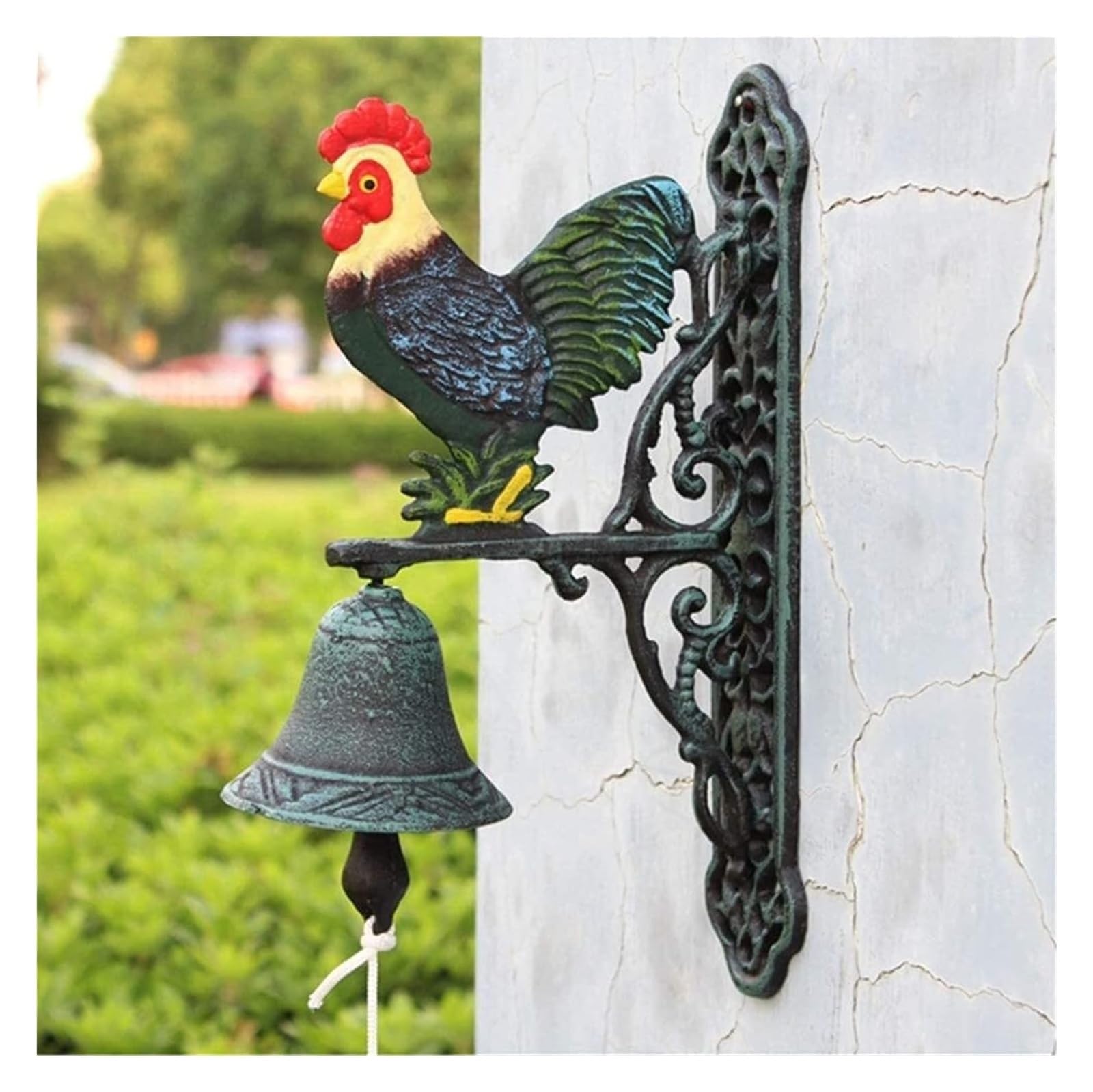 Yinjieeur Multi-Colored Cast Iron Dinner Bell,Cast Iron Wall Hanging Bell, Cast Iron Wall Hanging Bell Cast Iron Cock Bell Home Wall Decor