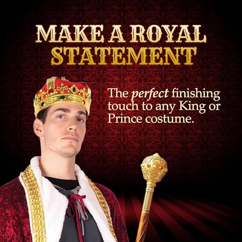 Kangaroo Royal Gold King Crowns for Men & Women - Medieval Prince Plastic Crown - Mardi Gras Headpiece for Halloween, Cosplay Dress up Apparel