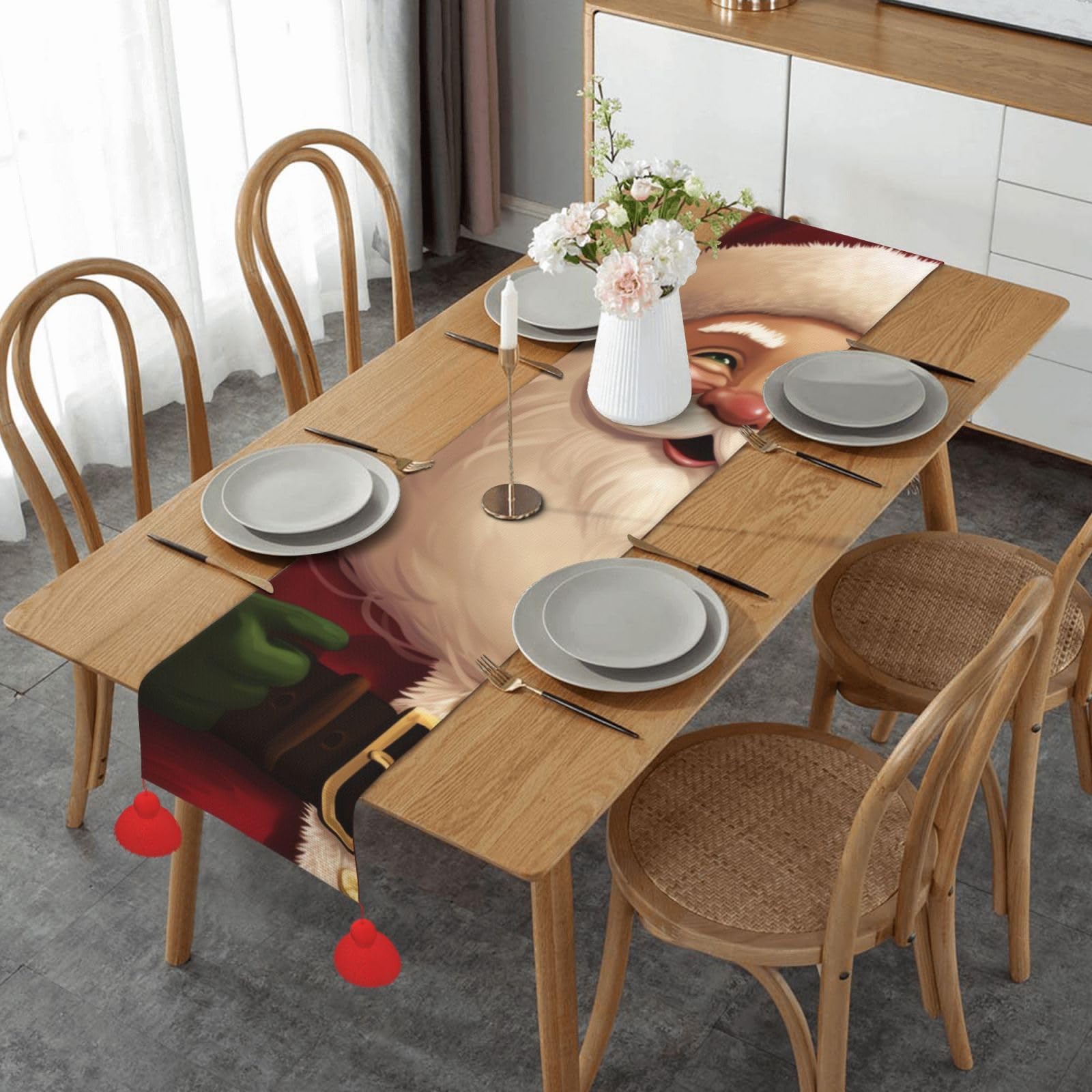 Chemin de table en lin tissé haut de gamme au motif de Noël traditionnel