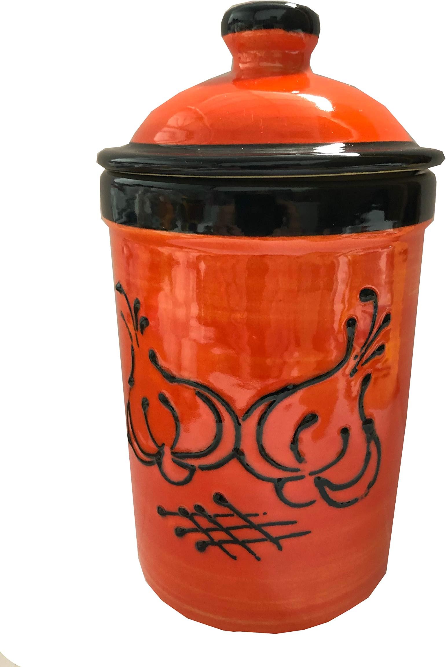 Orange Pot with Black Garlic Motif Garlic Keeper Pot (5)