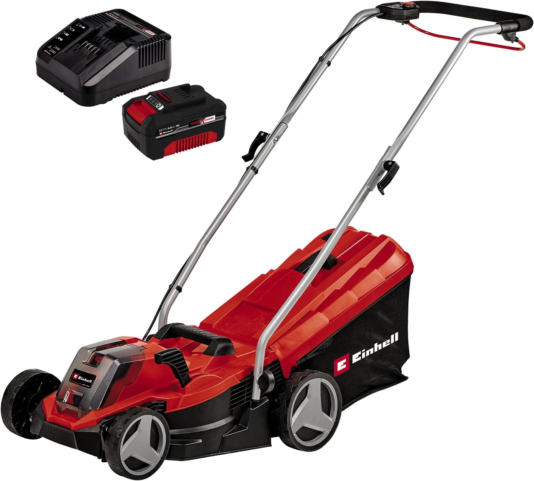 Einhell GE-CM 18/33 Li Power X-Change 18V Cordless Lawn Mower With Battery and Fast Charger | Brushless Motor, 33cm Cutting Width, 30L Grass Box, 5 Cutting Heights | Lawnmower Kit