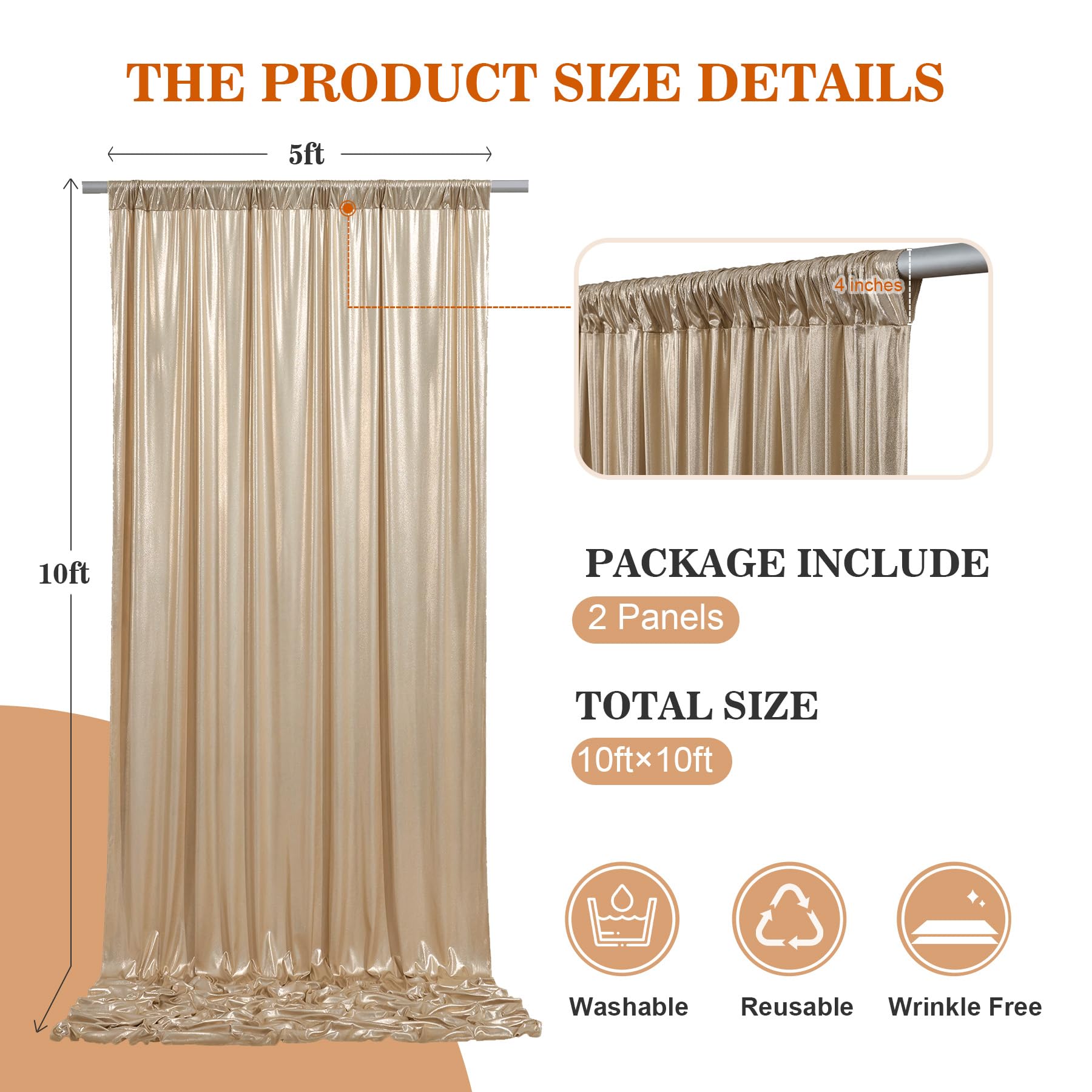 3 x 3 m di spessore champagne glitter sfondo tende a pannelli per feste, senza pieghe, paillettes scintillanti, sfondo fotografico, 2 pannelli 1,5 x 3 m Shimmer Back Drop Cloth per matrimoni e