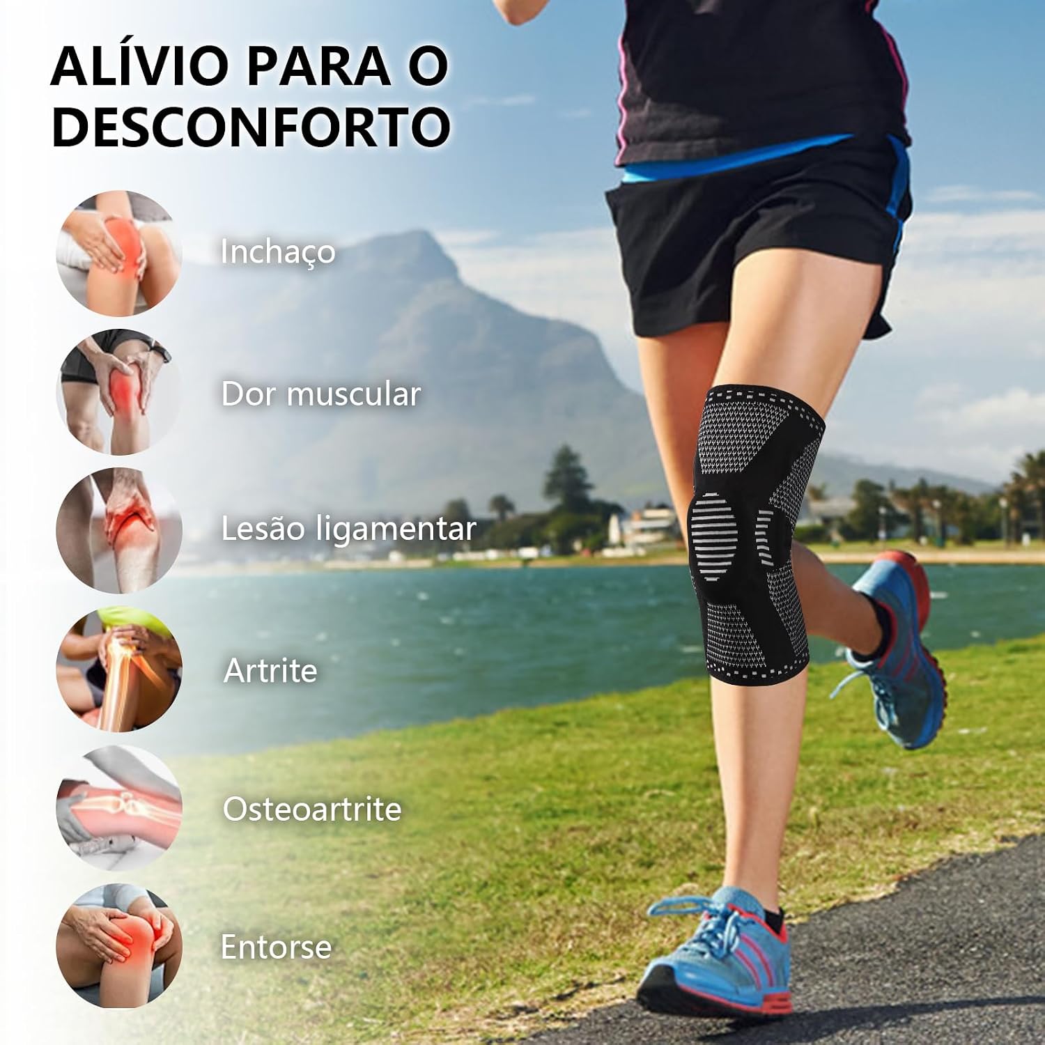 Kit 2 Joelheira de Compressão Ortopédica,Material de Látex e Náilon, Adequado para Corrida, Ciclismo, Vôlei e Basquete, para Proteção e Recuperação do Joelho (Grande)