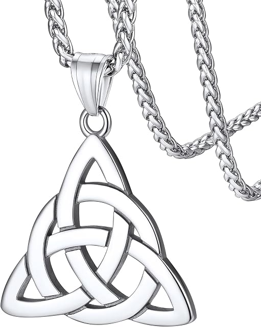 FaithHeart Celtic Knot Necklace for Men Women, Irish Trinity Triquetra Knots/Celtics Cross Pendant Eternity Jewellery Stainless Steel/Gold/Black, With Gift Packaging
