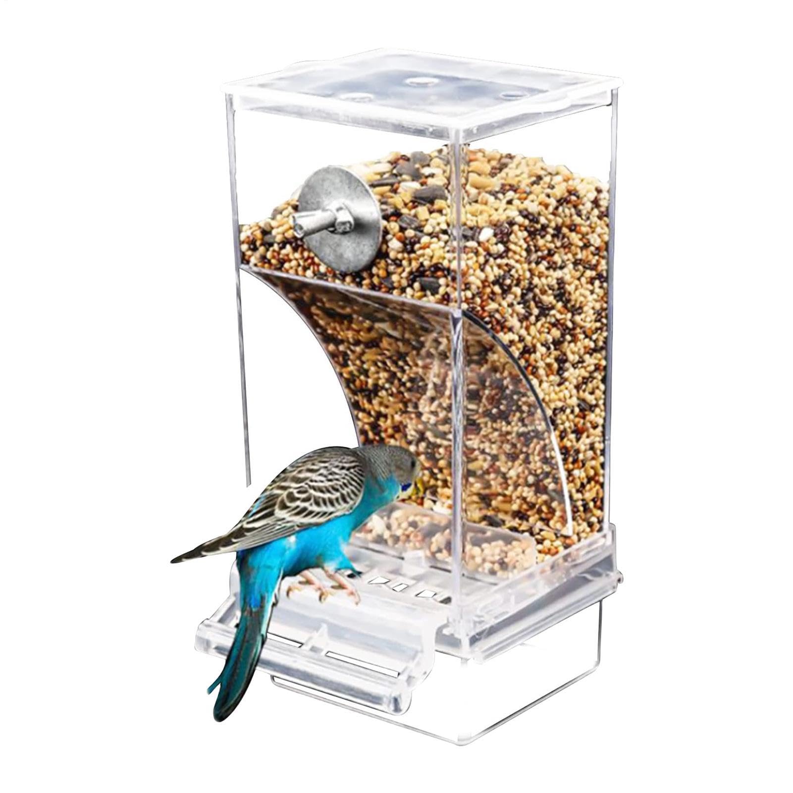 Automatic Bird Feeder, No Anti Spill Transparent Parakeet Food Container, Clear Visual Durable Cage Mount Easy Install, Prevent Splashing Reduce Waste Keep Cage Tidy Auto Feeding