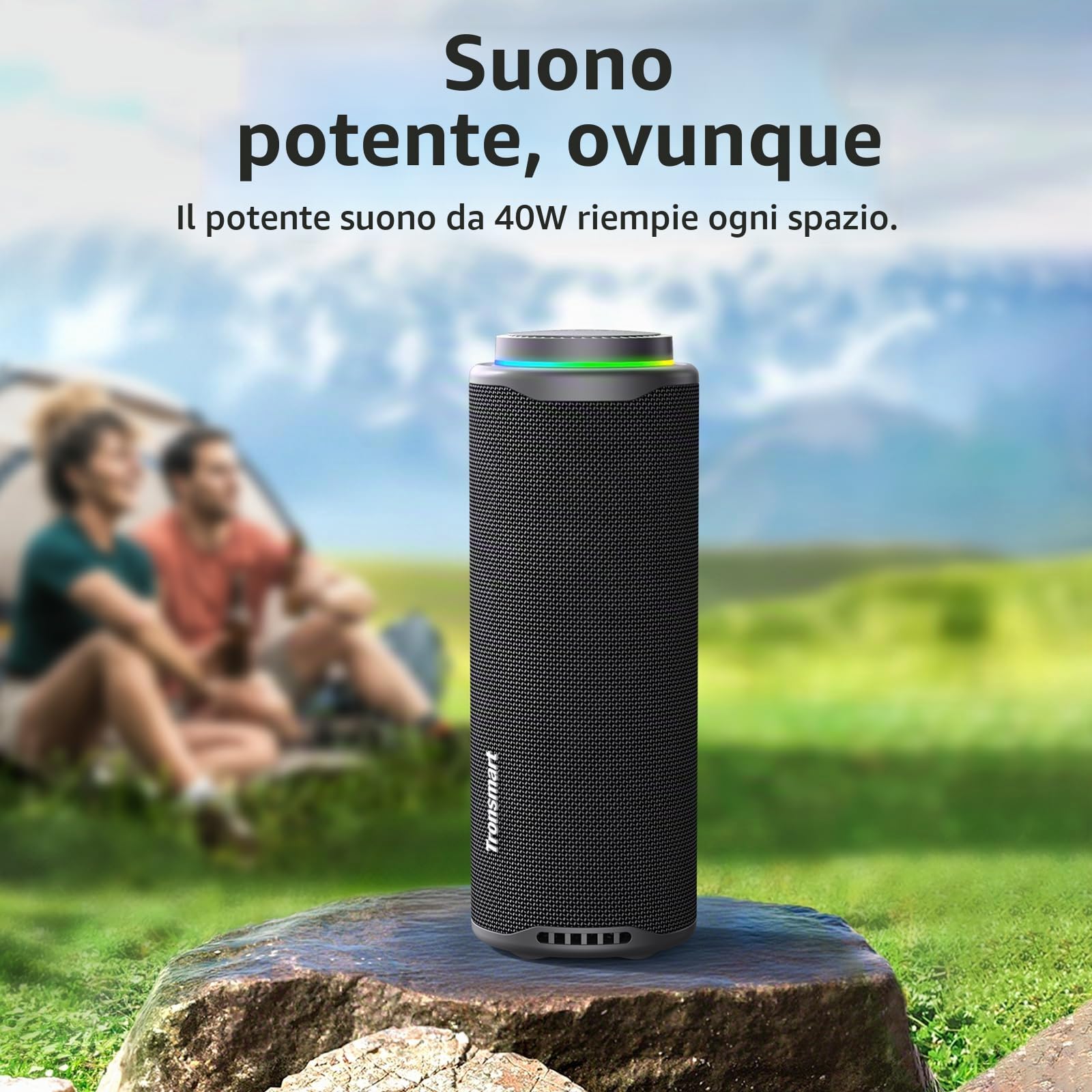 Tronsmart T8 Altoparlante Bluetooth portatile per esterni, suono più potente e nitido da 40 W, suono a 360°, audio a 2.1 canali, IPX7, personalizzate audio e luci, cordino portatile (grigio)