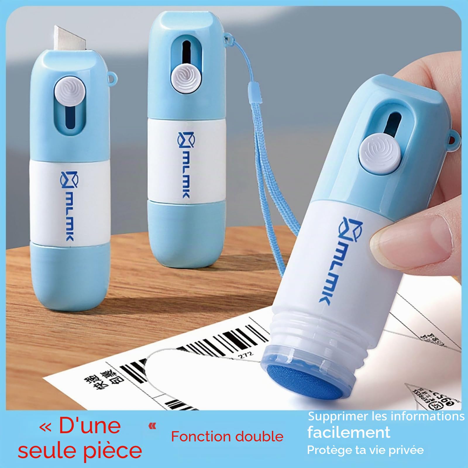 Effaceur d'étiquettes paquet, fluide de correction de papier thermique avec ouvre-paquet, dispositif de protection de la vie privée personnelle de 6 pièces, dispositif anti-fuite 2 en 1 anti-fuite
