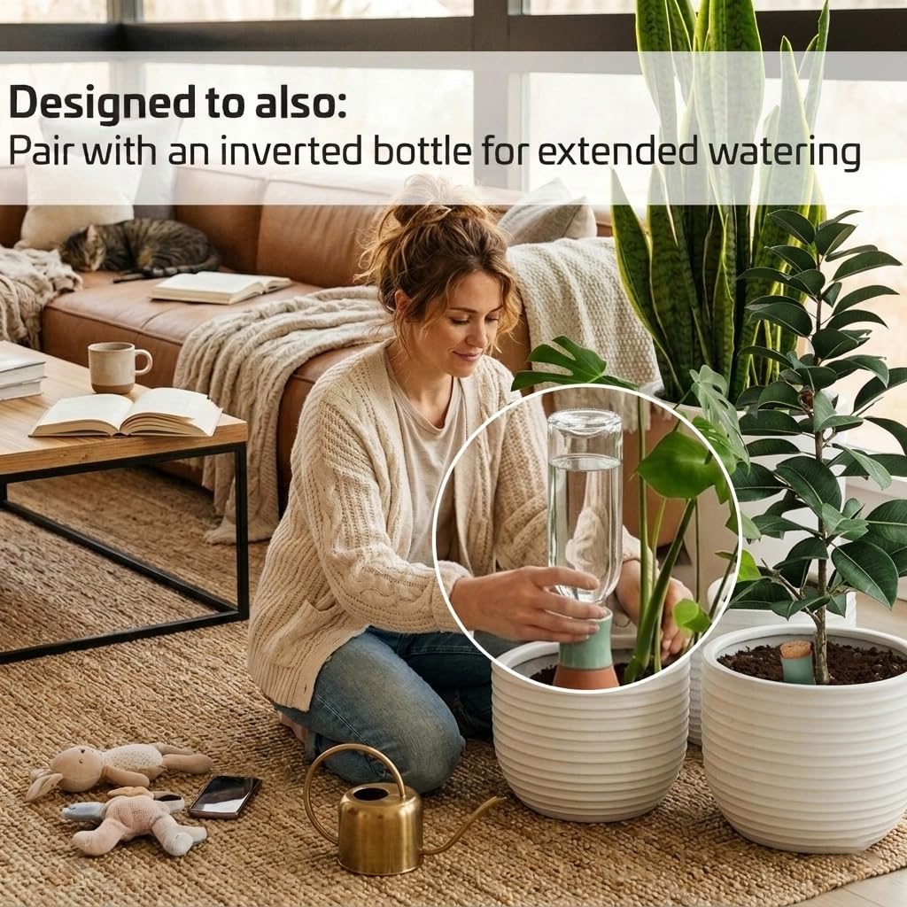 Pflanzen Bewässerungskugeln - Terrakotta Selbstbewässernder Pflanzgefäß Einsatz - Bewässerungszwiebeln für Innen- und Außenpflanzen mit Easy Top Nachfüllsystem - 4er Set Ollas (Jade Green)