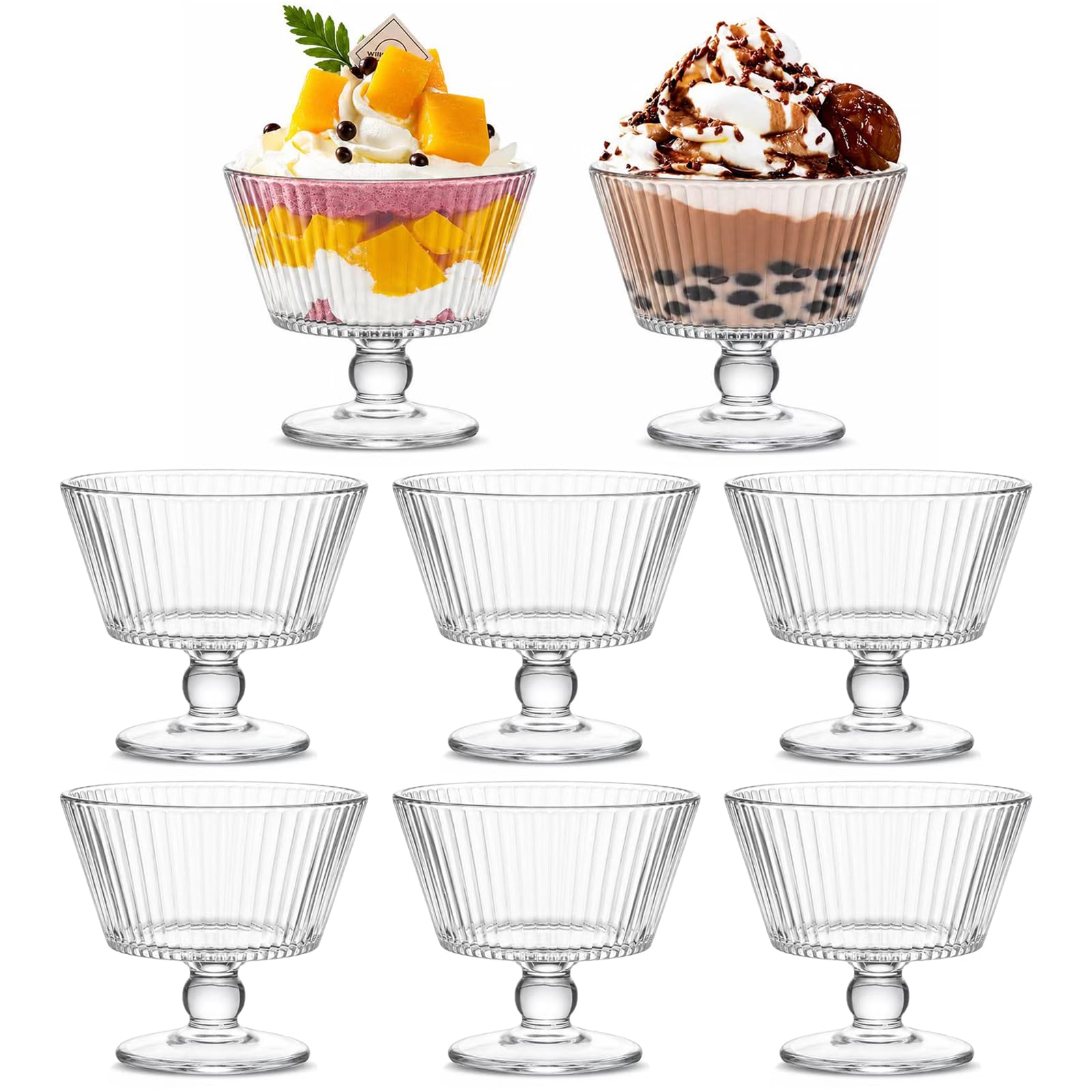 266 ml Glas-Dessertschalen, Vintage-Dessertschalen und -becher, verdickte Eisbecher, bleifrei, für Eis, Obst, Pudding, kleine Snacks, Joghurt und Vorspeisen (8 Stück)