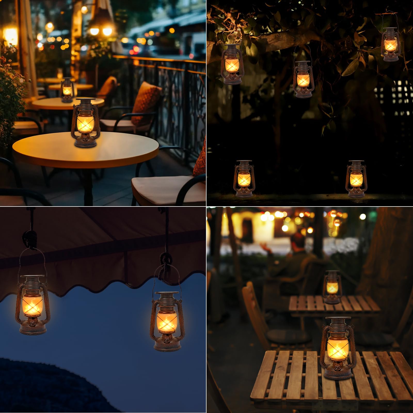 Vintage Solarlaterne für Außen, 2 Stück LED Solar Hängelampe mit Flammen Effekt, Wasserdicht, für Garten Camping