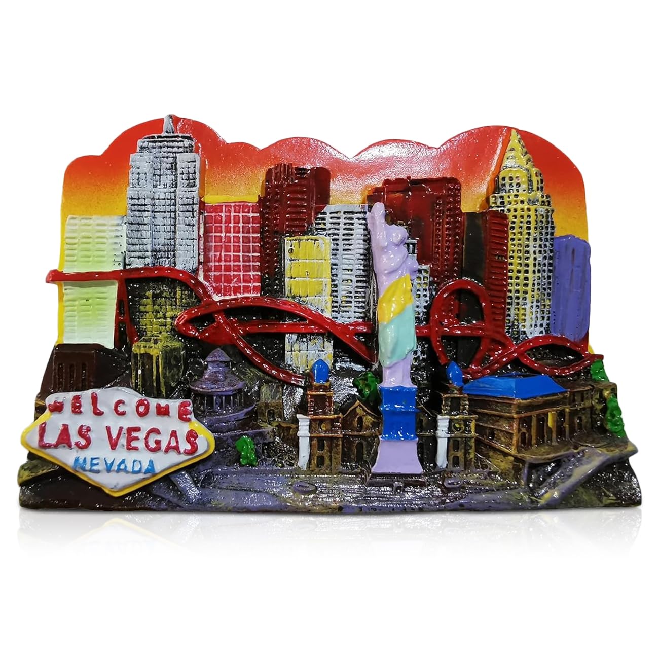 Maxi-Solutions Multicolor Las Vegas Skyline 3D Fridge Magnet, 8.3 Cm X 5.5 Cm, Decorative Souvenir With Famous Landmarks