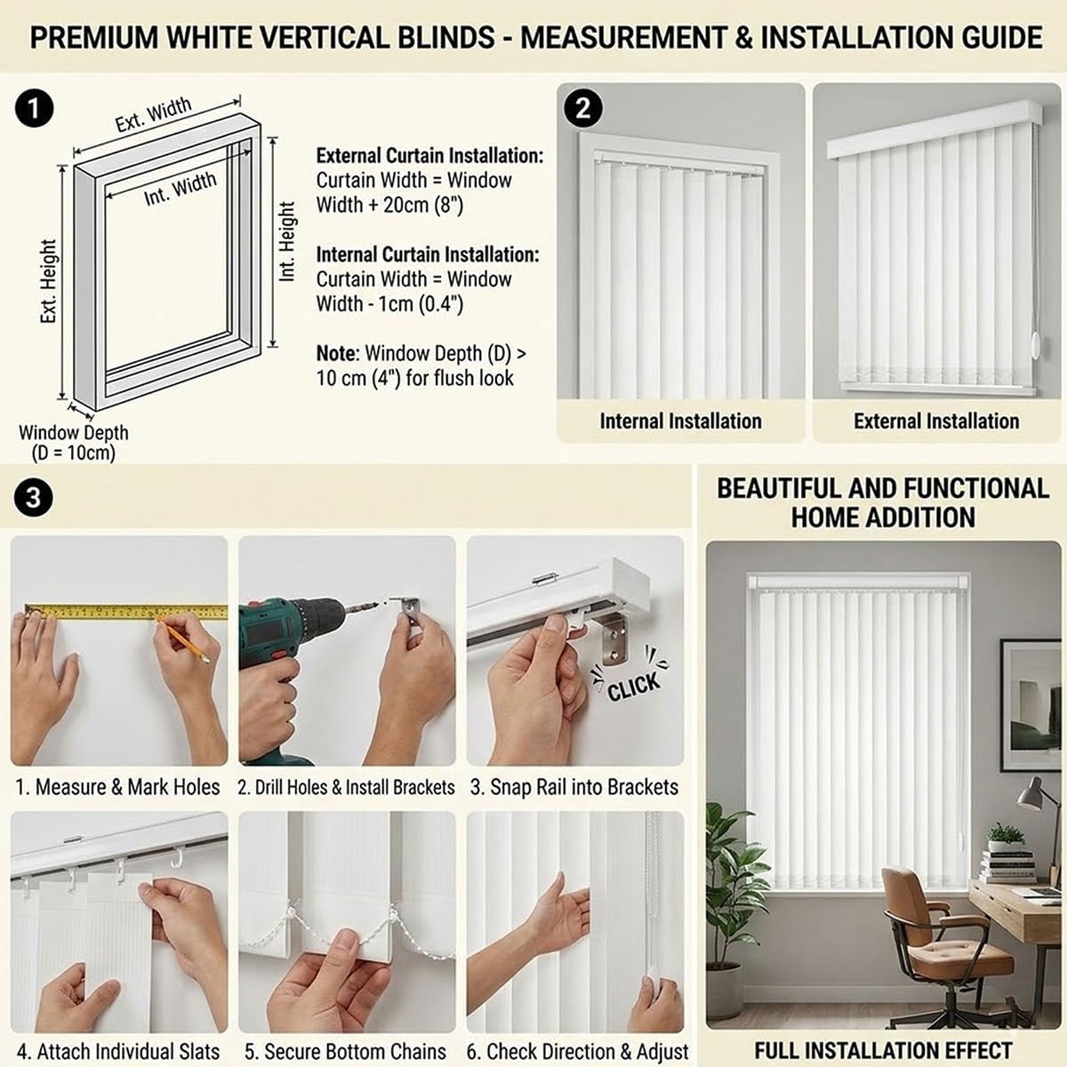 Cordless Vertical Window Blinds for Home, Sliding Door Blind & Shades, Privacy Window Shades, Fabric Vertical Blinds for Doors, Sliding Blinds, White(W31x H47in)