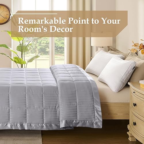 Miniatura 3 de downluxe - Edredón de tamaño King con ribete satinado, edredón ligero alternativo de tamaño King para todas las estaciones, lavable a máquina (color