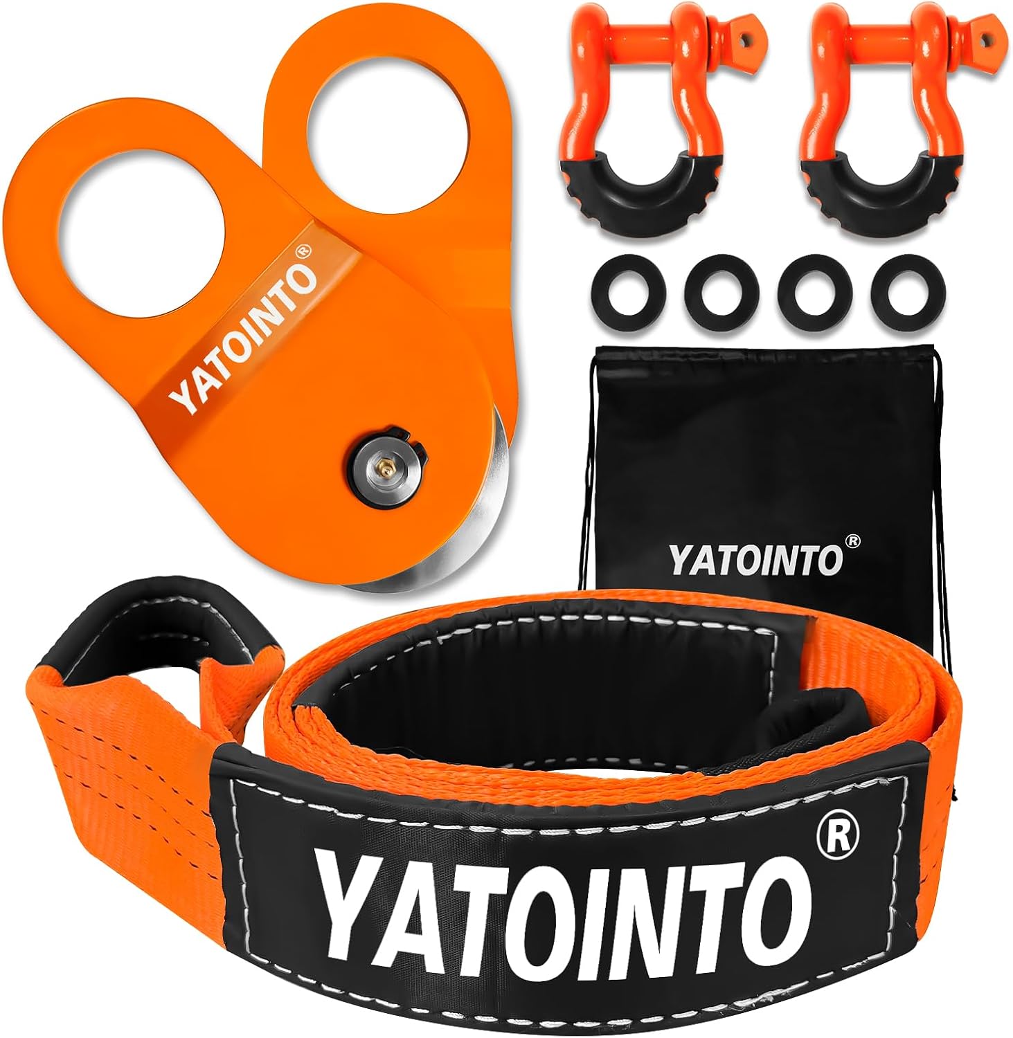 Off Road Recovery Kit 10 Ton Heavy Duty Snatch Block Pulley, Tree Saver Strap 3" x8' and 2pc D Ring Shackles 3/4" Recovery Winch Accessories for Car Truck SUV ATV