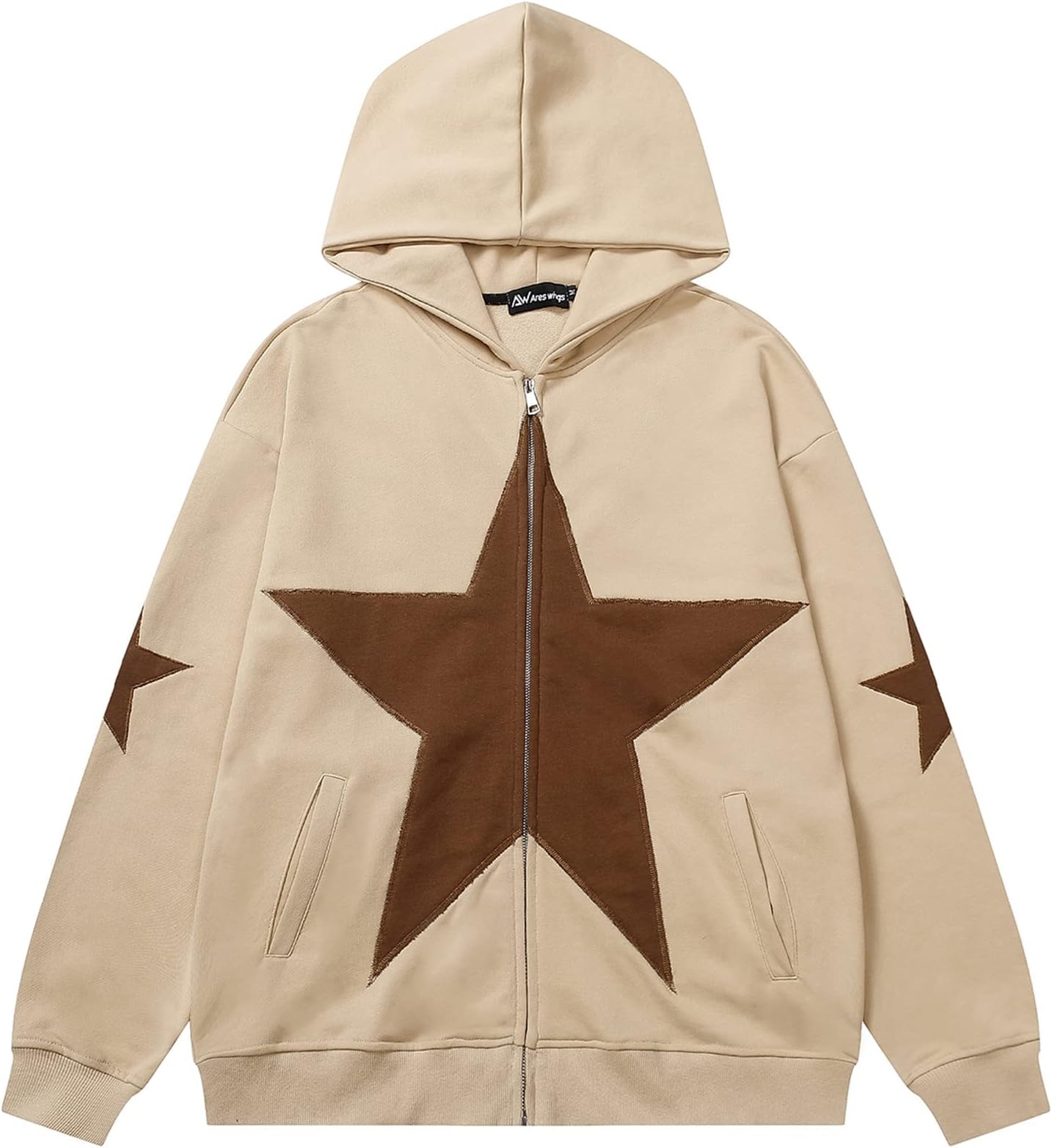 Women Star Letter Print Zip Up Loose Hoodies Y2K Retro Harajuku Oversized Gothic Hip Hop Long Sleeve Sweatshirts