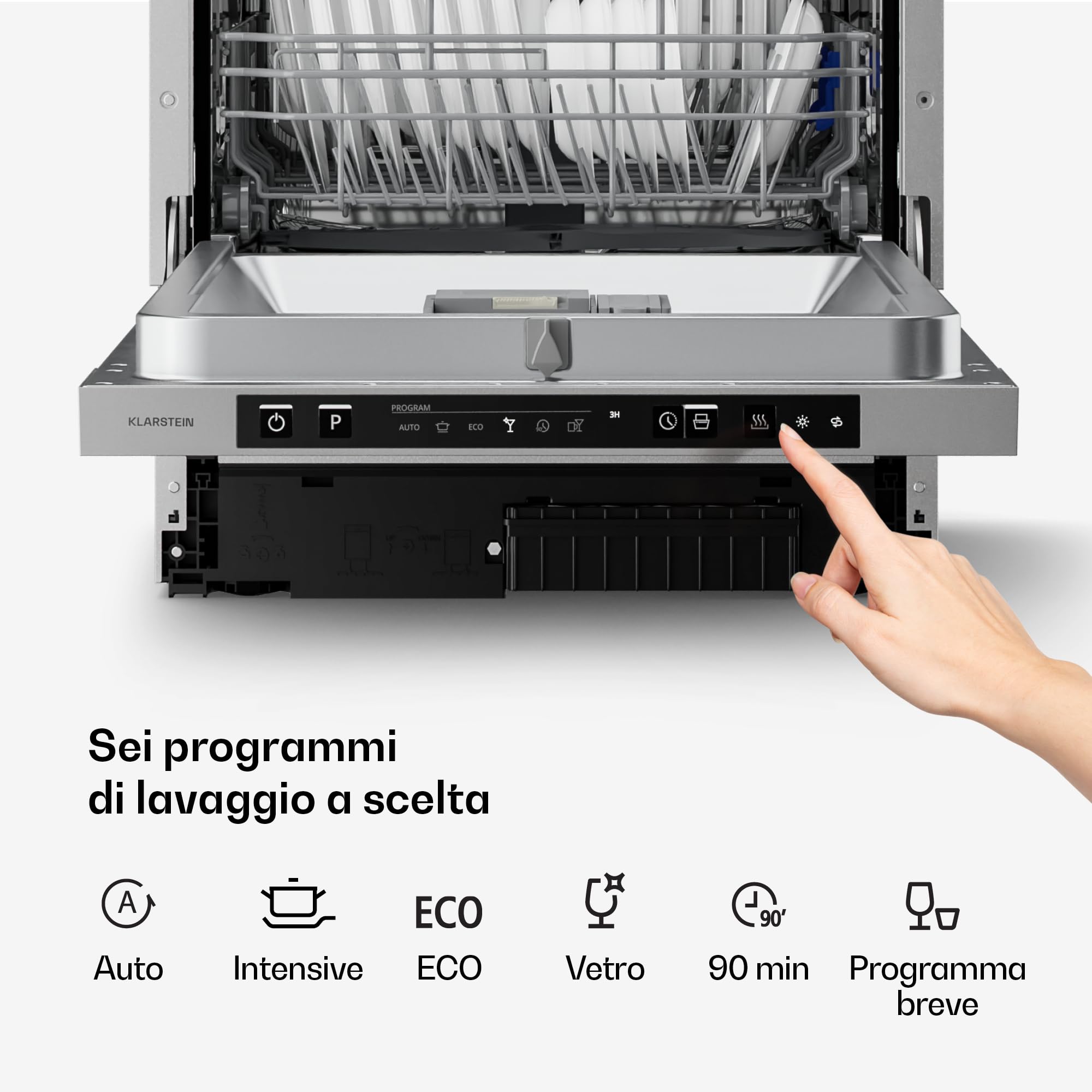 Klarstein Velaire Lavastoviglie da Incasso 45cm - Completamente Integrata, 10 Coperti, 6 Programmi, 42 dB, Classe B, AquaStop, Lavastoviglie Incasso, Display, Acciaio
