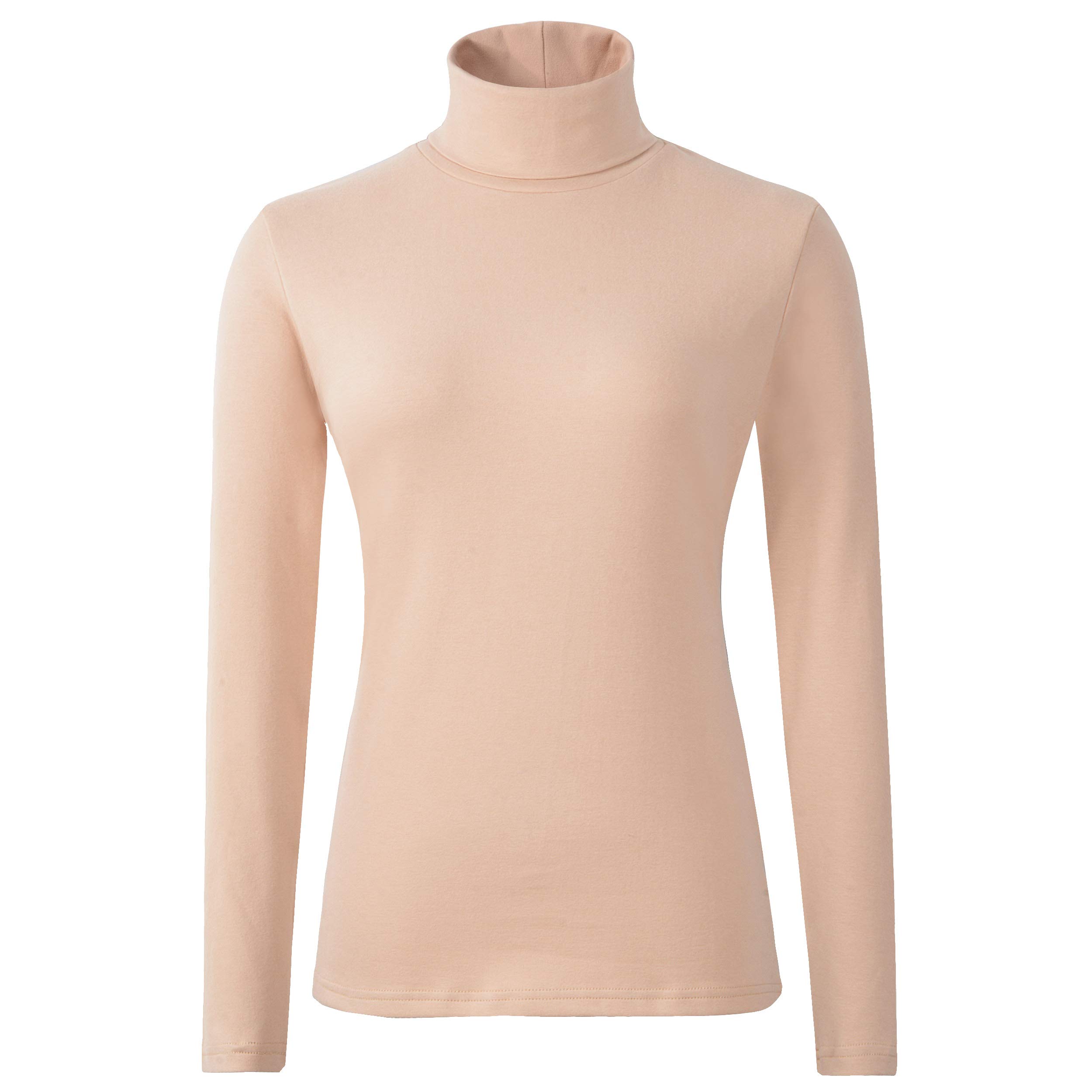 HieasyFit Women's Soft Cotton Turtleneck Top Basic Pullover Sweater - Beige - Large