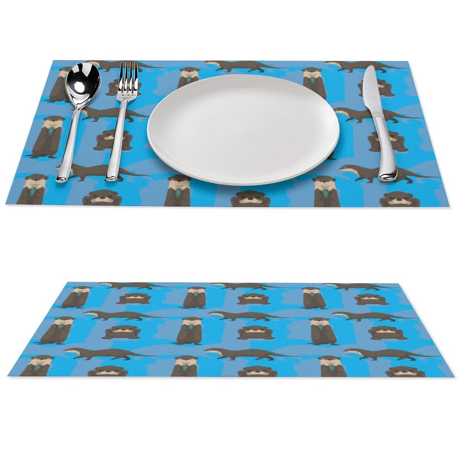 Otters Pattern Placemats Set of 4 PCS Washable Table Runner 18" X 12" Place Mats for Kitchen Party Dining Decoration
