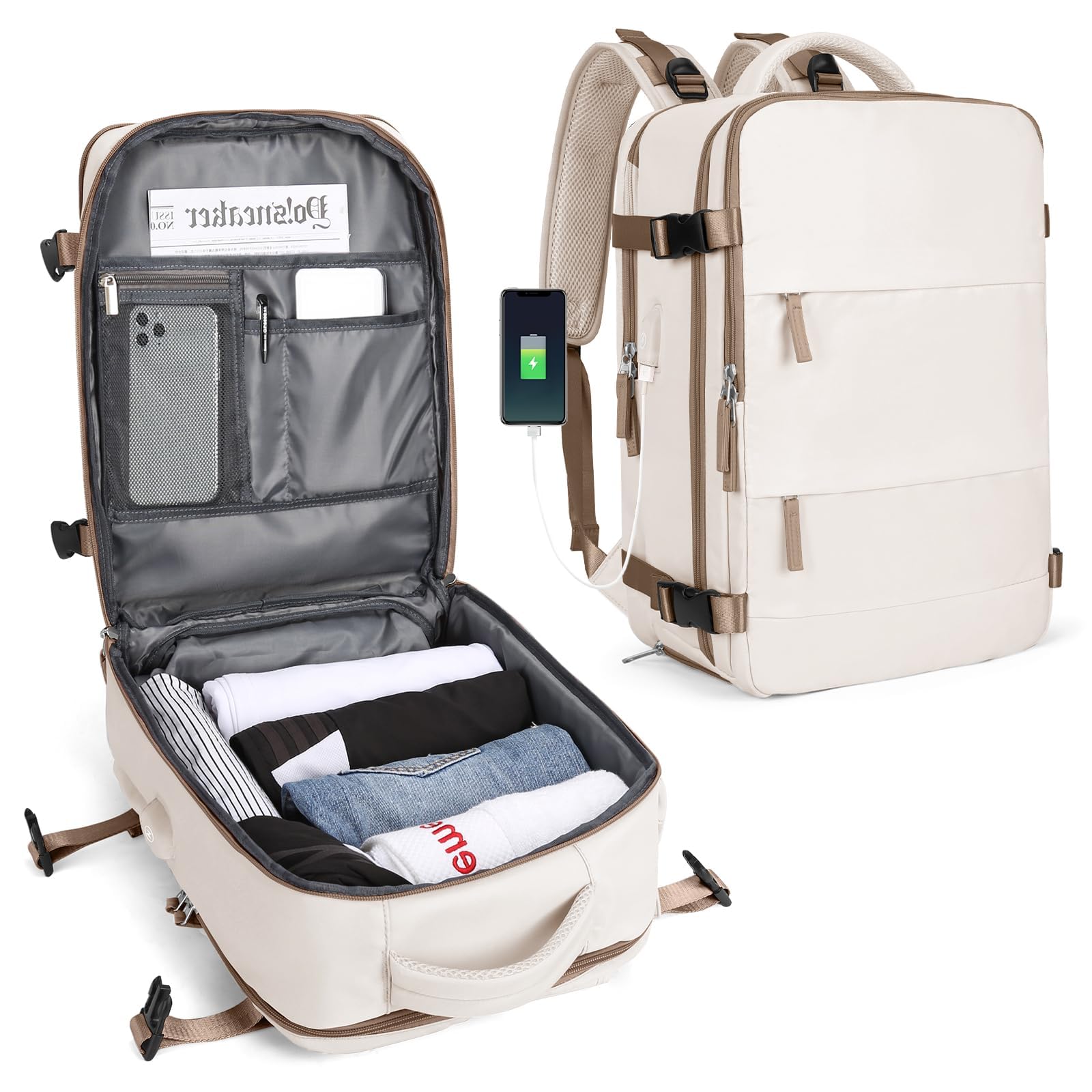 SZLX Zaino da viaggio grande da donna da escursionismo sportivo da esterno impermeabile da scuola casual laptop da 14 pollici con porta di ricarica USB scomparto per scarpe