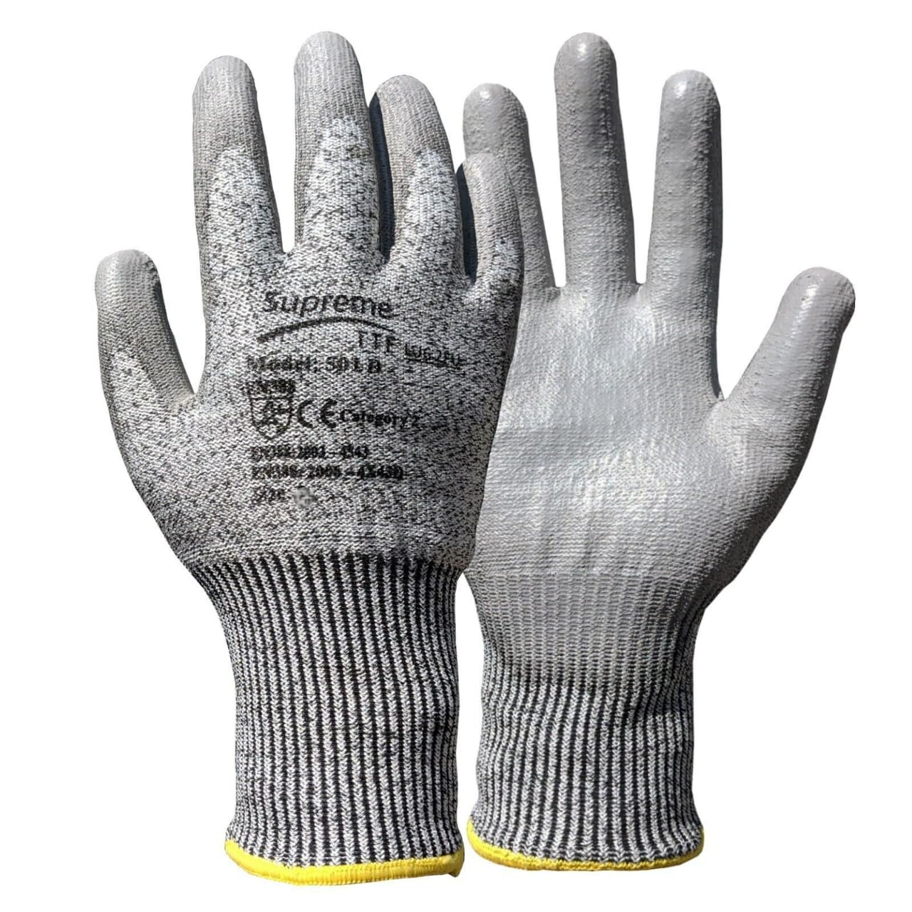 TOKHA SAFETY 12 Pairs Cut Protect Level 5/D Work Gloves HPPE Yarn knitted Liner PU Coated Palm Light-Weight Comfort Assembling DYI (Large (Size 9))