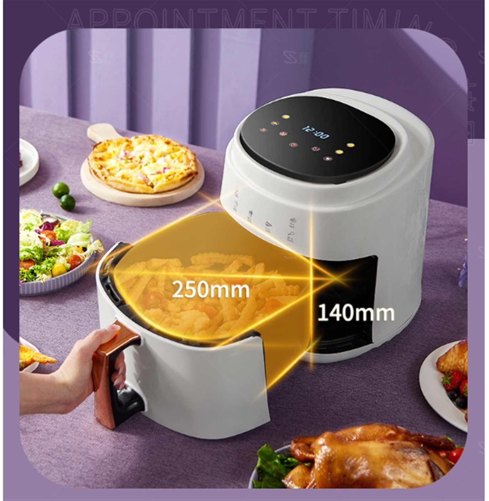 Heißluftfritteusenofen, ölfrei, Familiengröße mit schneller Luftzirkulation, 60-Minuten-Timer, einstellbare Temperatur, Antihaft-Korb, inklusive Rezepten, Smart Control