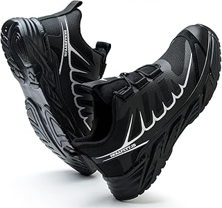 Micoklinlin Steel Toe Sneakers for Men Lightweight Non Slip Black Work Safety Shoes Smash and Puncture Resistant Hiking Shoes