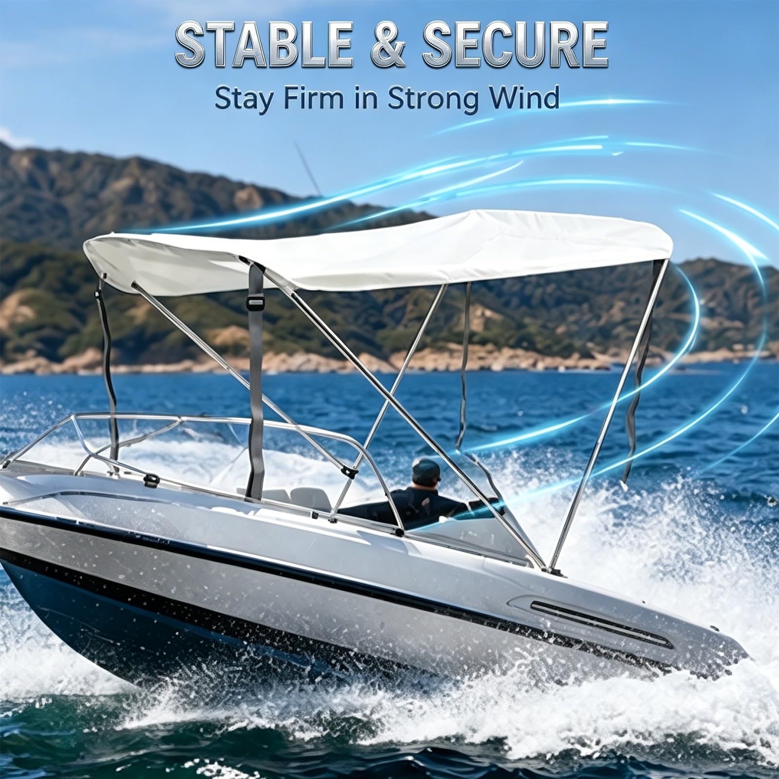 Tendalino Barca 2 Archi, Oxford 600D Idrorepellente, Telaio Alluminio con Giunti Inox, Pieghevole, Parasole per Pesca, Pontoni e Gommoni, 140 x 100 x 115 cm, Bianco