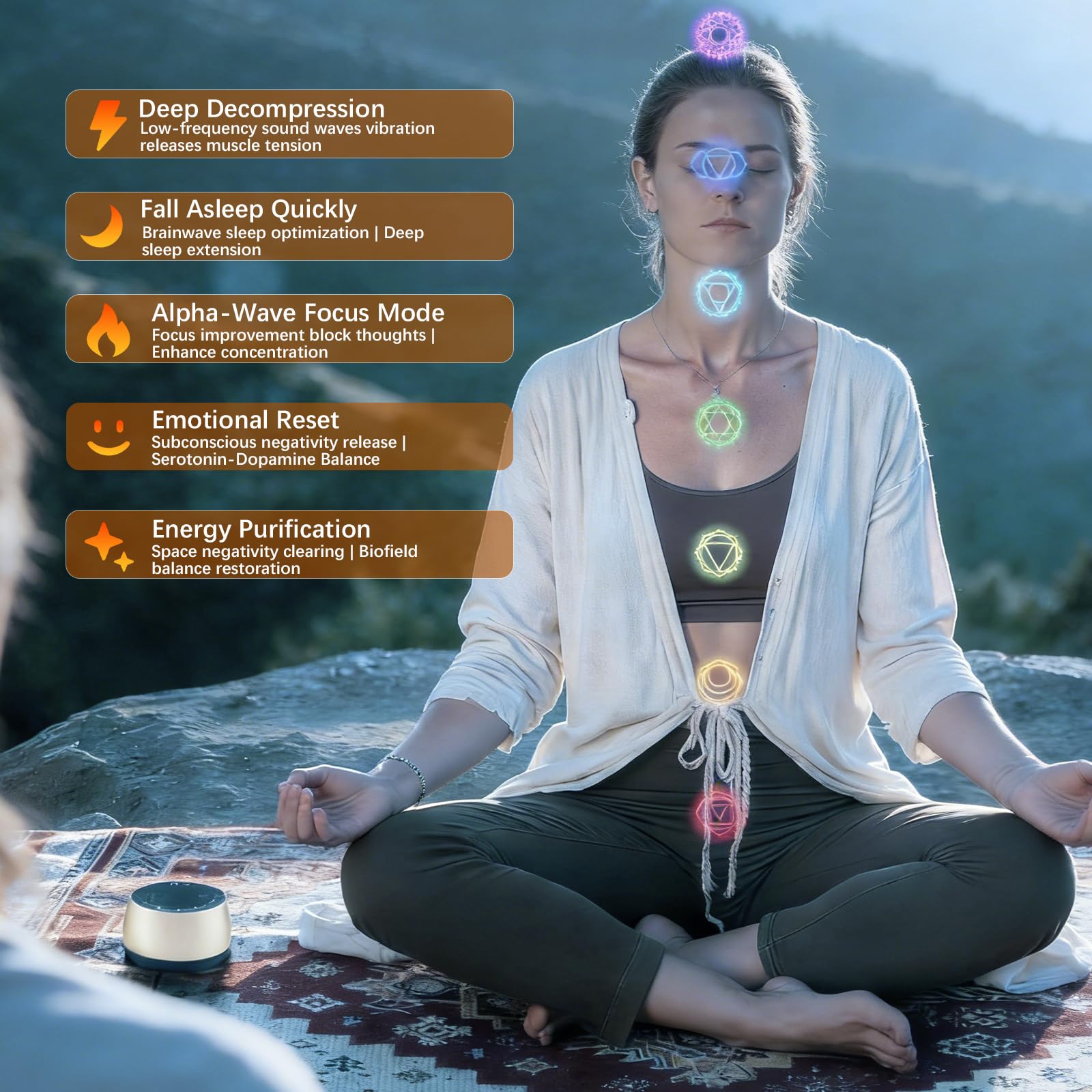 Gemmac Cuencos Tibetanos Electrónico Cuenco Sonoro de Meditación Equilibrio los Chakras Instrumentos Baño Sonido Accesorios Yoga para Relajación Promueve Paz, Curación de Chakras Atención Plena