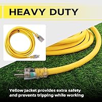 Vista 4 de Cable de extensión iluminado para exteriores de 10 pies - Cable de extensión amarillo resistente SJTW 10/3 con enchufe a tierra de 3 puntas
