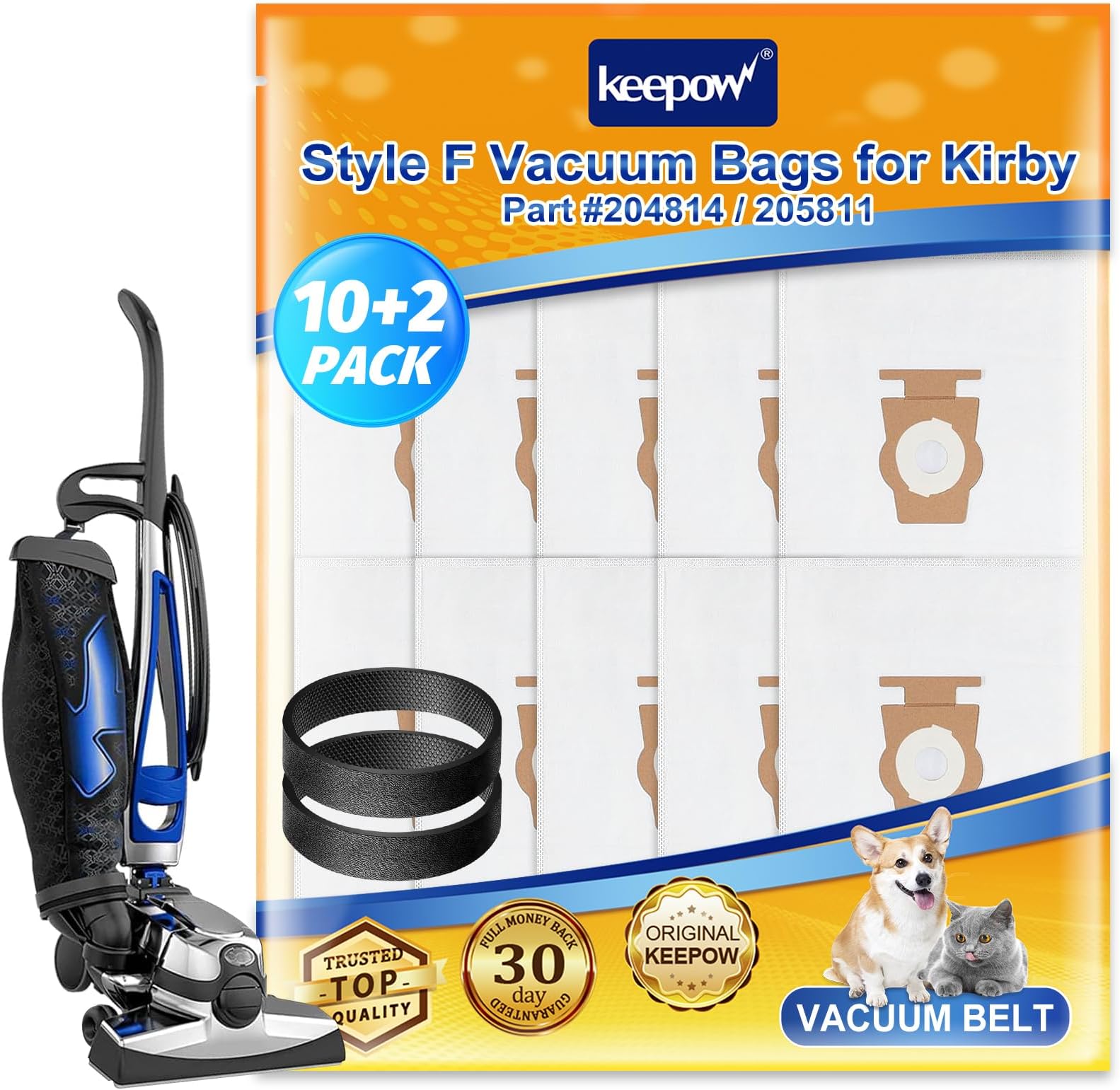 KEEPOW Vacuum Bags for Kirby Sentria, F Style Vacuum Cleaner Bags for Kirby Avalir 2, Ultimate G, Diamond Edition, G Series, Replace Part 204814, 204811, 204803, 204808, 205811 (10+2 Pack)