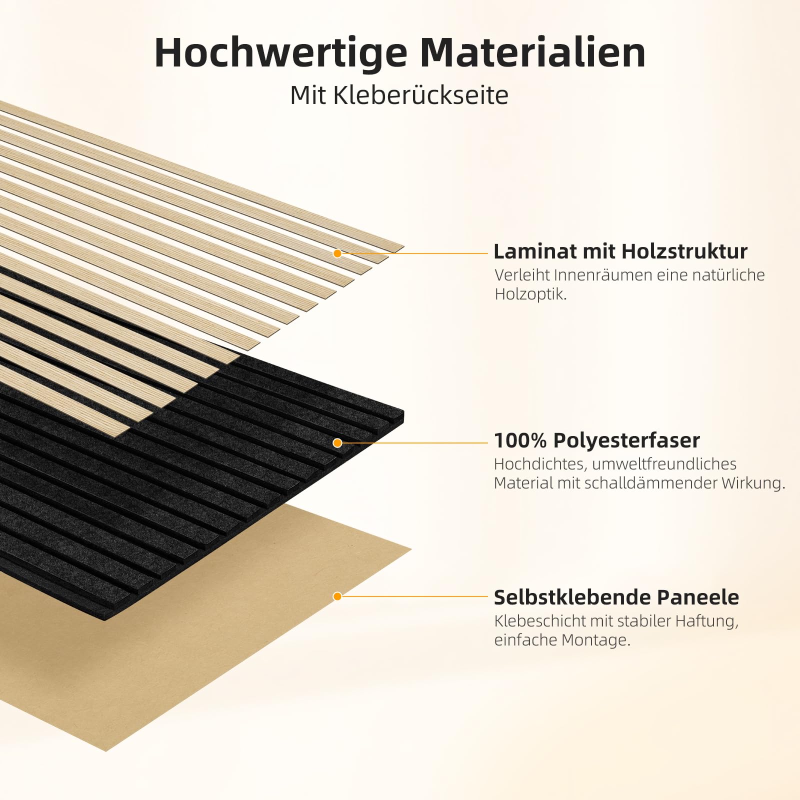 JAMELO Panele akustyczne fornir drewniany, 0,72 m² - 120 cm x 60 cm x zestaw - (zestaw = 4 sztuki 120 cm x 60 cm) | Kolor: naturalny kolor | okładzina ścienna | panel akustyczny | panele ścienne na