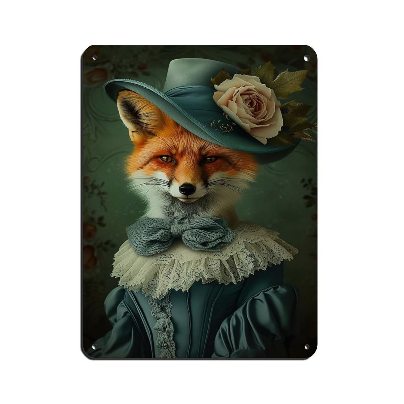Lxwnze 30L X 40W Cm Vintage Renaissance Fox Lady Painting Poster Tin Sign Vintage Metal Pub Club Cafe Bar Home Wall Art Decoration Poster Retro 12X16inch(30X40cm)