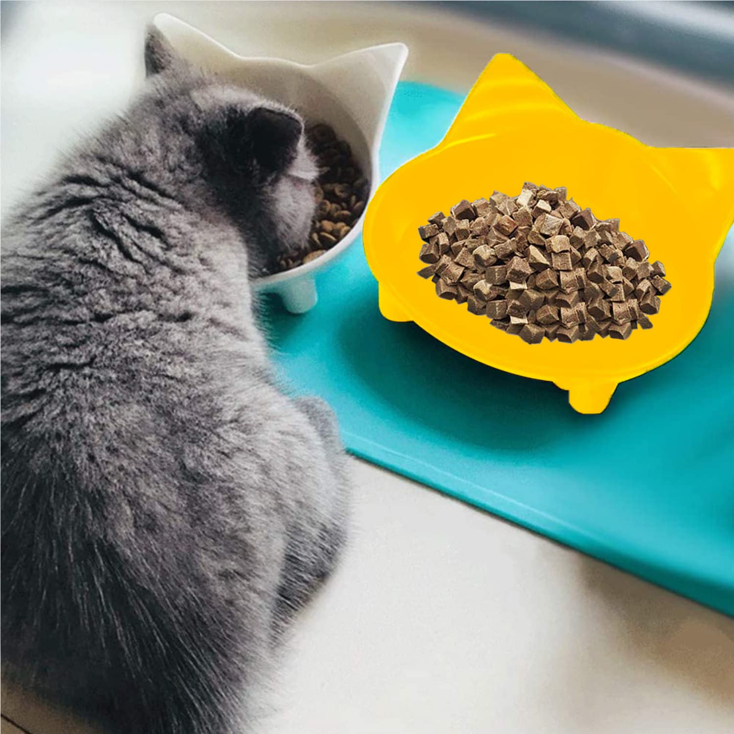 Ciotole per Gatti Antiscivolo Set 3 - Grigio, Bianco e Giallo