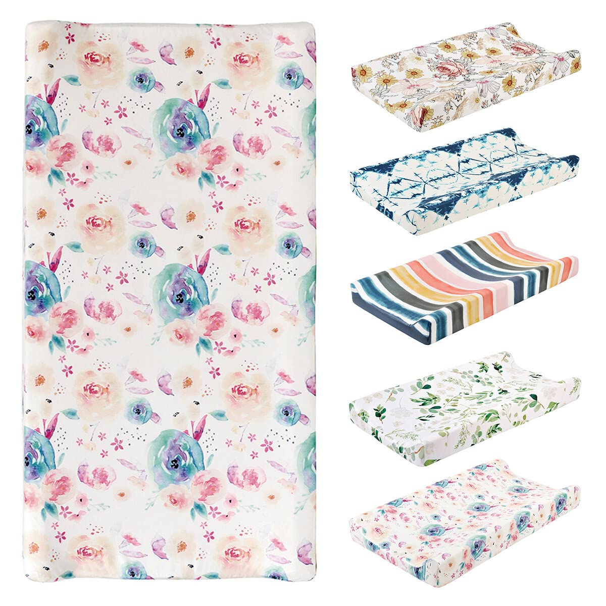 Changing Pad Cover, Comfy & Breathable Changing Table Cover for Boys & Girls, Cradle Mattress Sheets, Ultra Soft Diaper Changing Pad Cover, Changing Mat Cover Sheets 32''X 16'' (Watercolor Flowers)