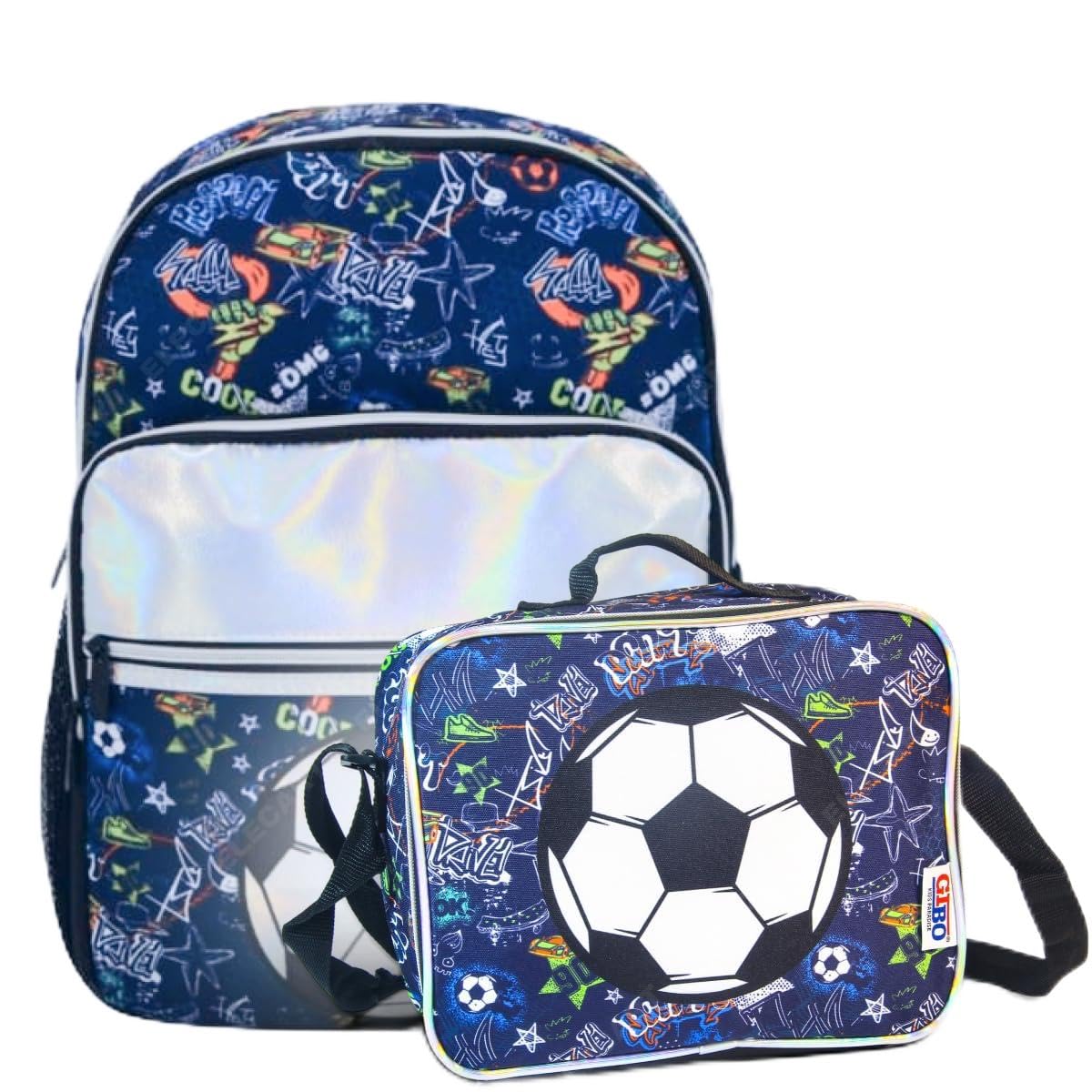 Elecart School Bag Combo Set for Girls – 5 in 1 Back to School Hamper with Backpack, Lunch Bag, Tiffin Box, Water Bottle & Pencil Pouch – Complete School Essentials Gift Set for Kids (Soccer)