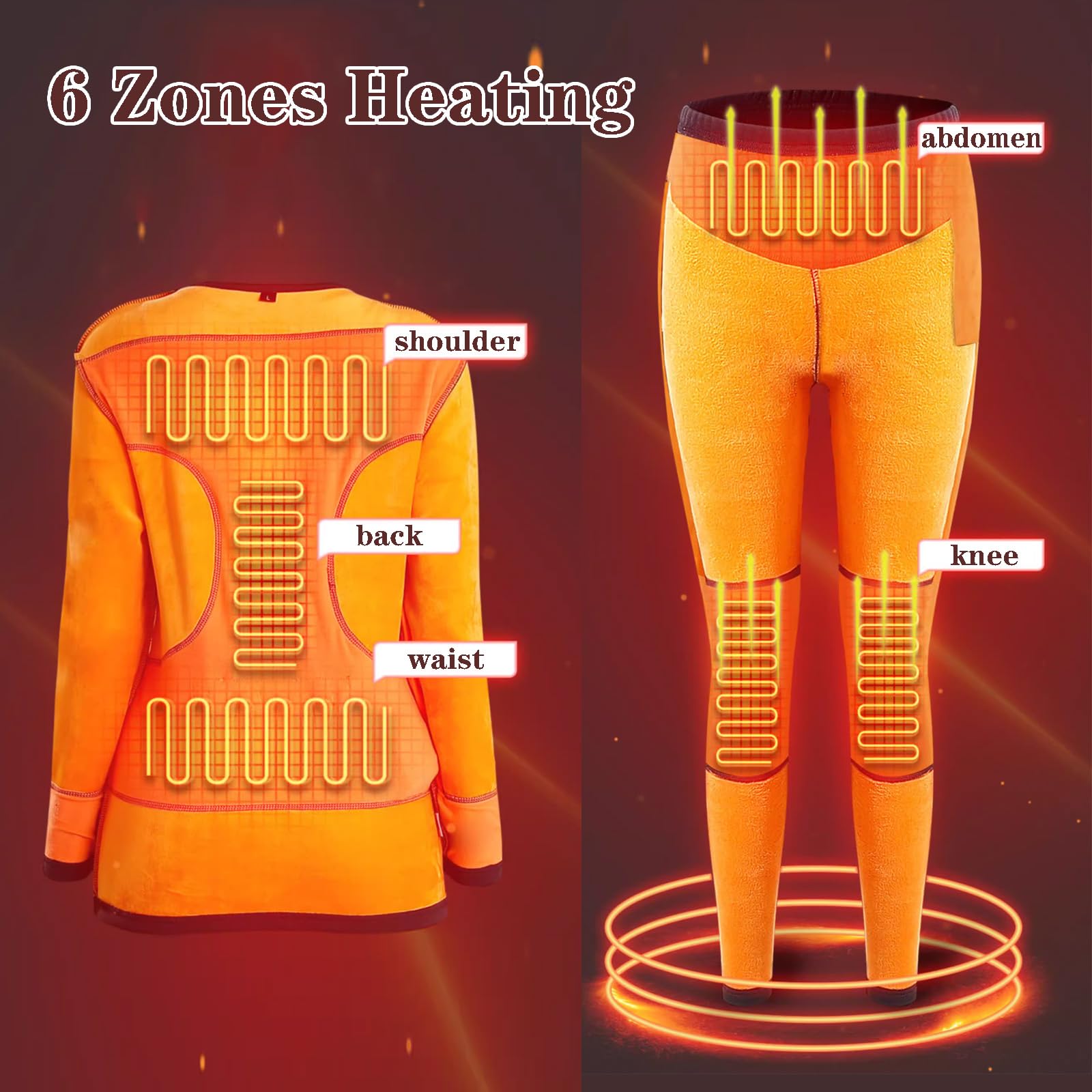 VLOBAOM Heated Thermal Underwear Set for Women Men, Winter Warm Heating Fleece Base Layer Long Johns Shirts & Pants,4XL,Women Black