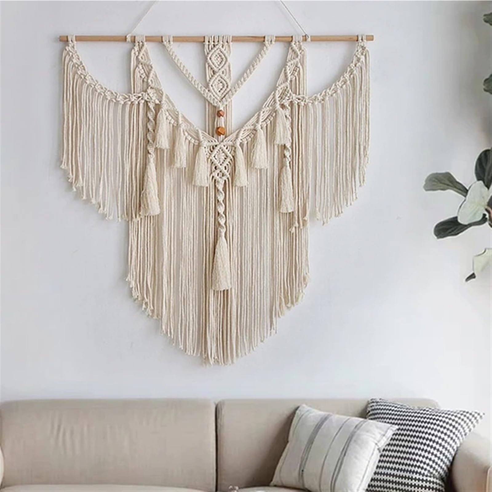 FonHNDG Großer Makramee-Wandbehang, Wandteppich mit Quasten, handgewebt, for Wohnzimmer, Schlafzimmer, Haus, Kunstdekor, Dekoration Für die Dekoration von Wänden(B Without stick)