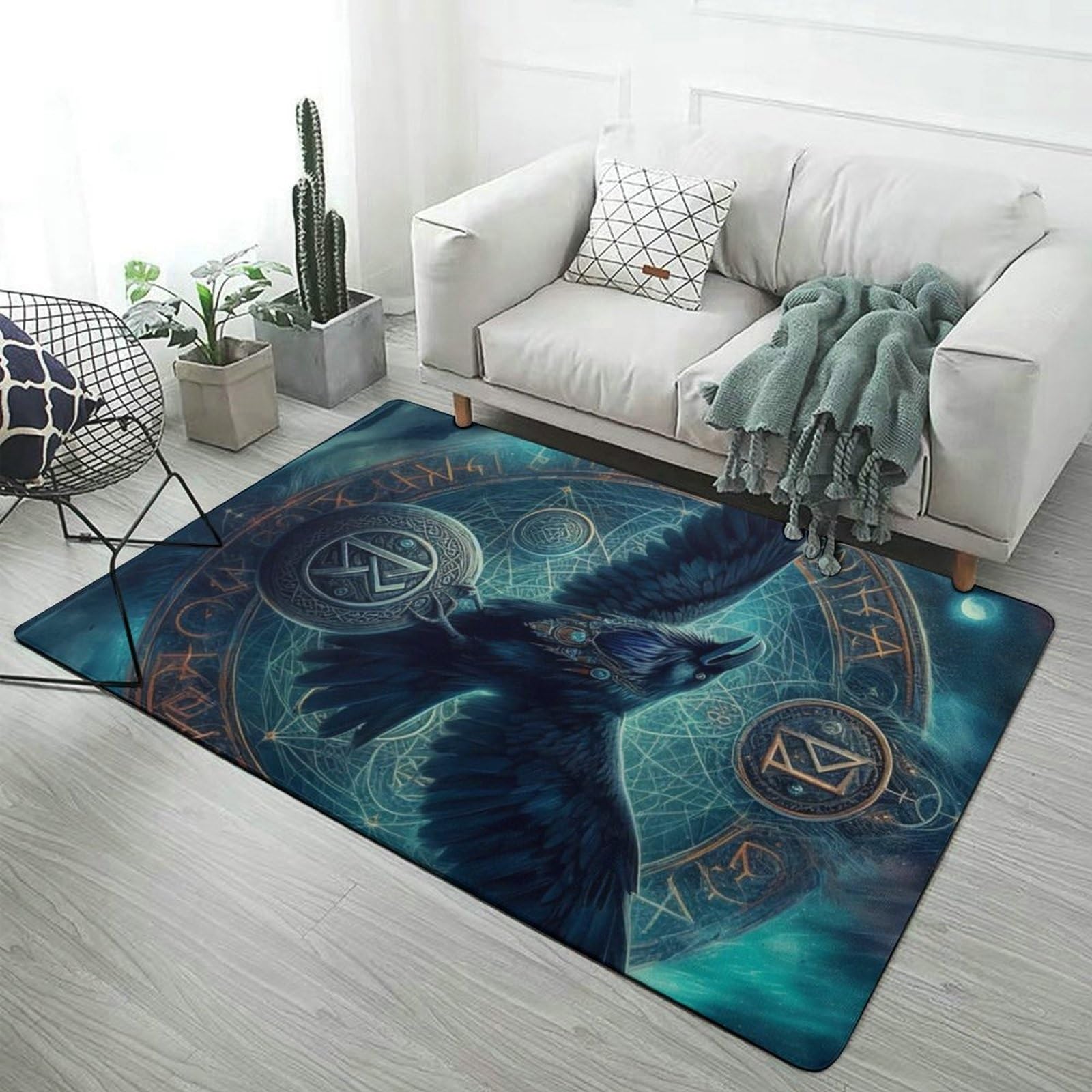 Tapis en velours corail antidérapant et doux motif viking