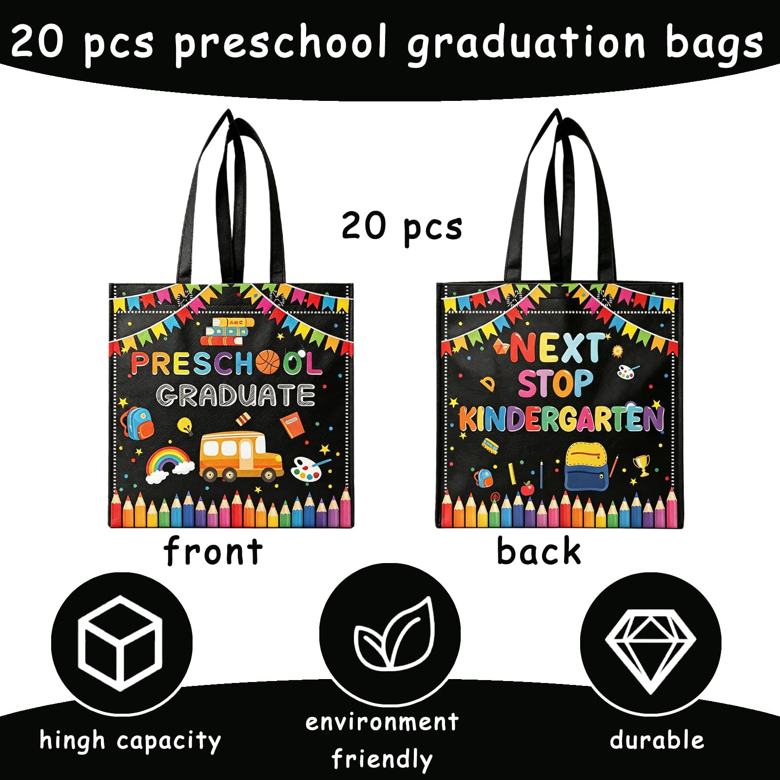 20 Pcs Preschool Graduation Gift Bags Class of 2026 Preschool Grad Treat Candy Goodie Bag pre-k Graduate Non Woven Reusable Bags for Preschool Graduation Decorations