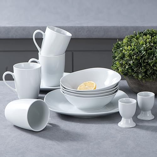 Miniatura 8 de MALACASA Juego de vajilla cuadrada, juego de vajilla de porcelana gris y blanco de 40 piezas, platos llanos, cuencos de sopa y platos de postre,