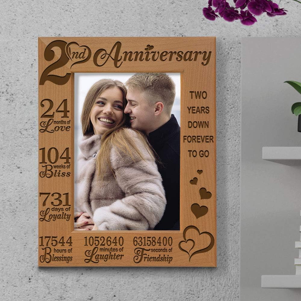 KATE POSH 2nd Anniversary Engraved Picture Frame, 2 years together as Husband and Wife, Boyfriend and Girlfriend, 2 Years of Marriage, Happy second cotton anniversary (4x6-Vertical)