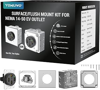 Nema 14-50 EV 콘센트 (표면/플러시 마운트 키트) 50 Amp EV 충전 콘센트 튼튼함, U자형 황동 클램프 - 산업용 등급, 3극 4와이어 접지, ETL 등록