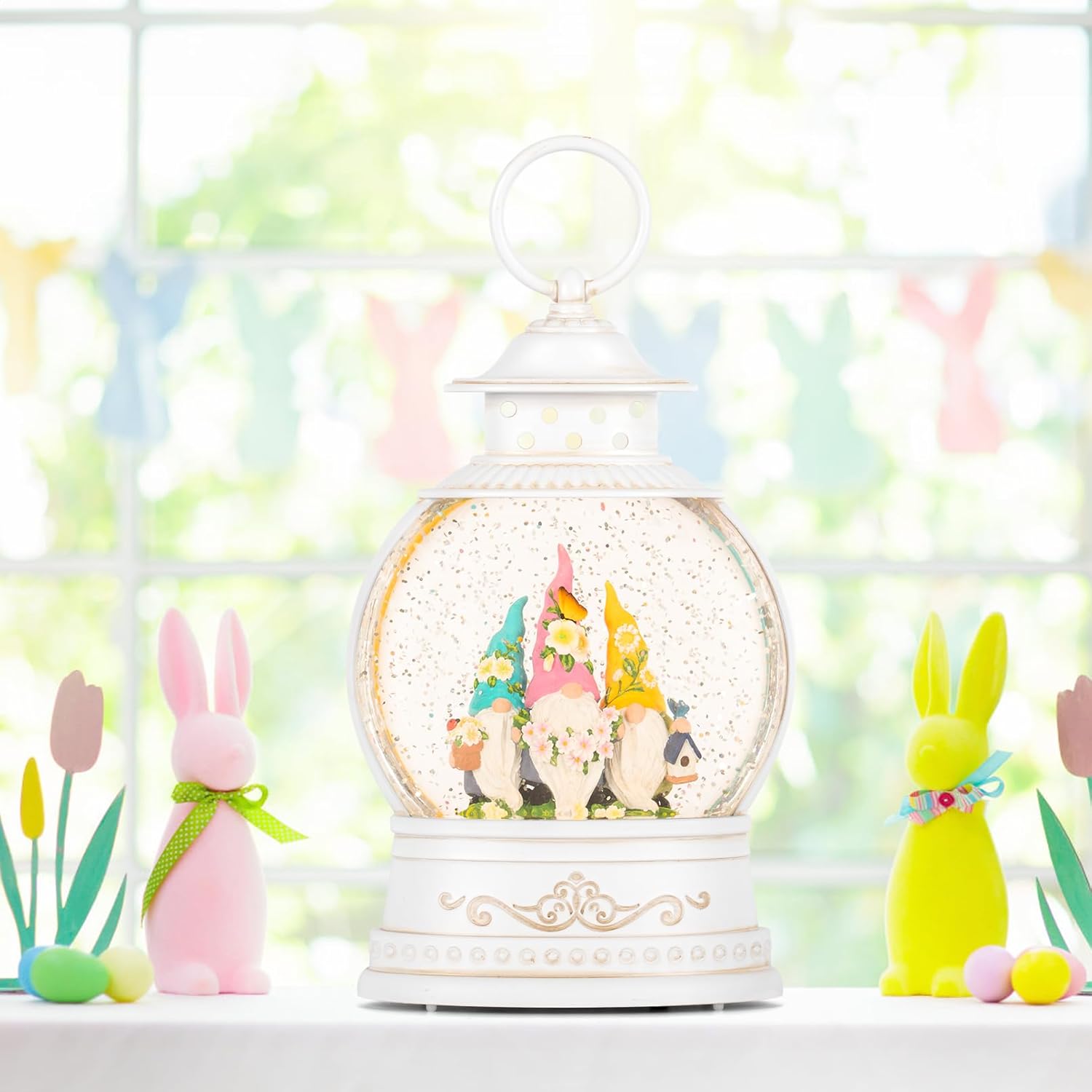 Spring Home Decor Spring Snow Globe 6H Timer with Swirling Glitter,Spring Gnomes Decorations Spring Holiday Easter Decorations for Home Shelf Decor and Gifts,Battery Operated & USB Operated - Image 7