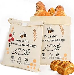 LDJRCP 2 Pack Beeswax Bread Bags for Sourdough Homemade Bread, XL Reusable Bread Storage Bag, Organic Waxed Line and Linen Fabric Bread Bag for Home Bakers, Picnics Work or Gift-Giving