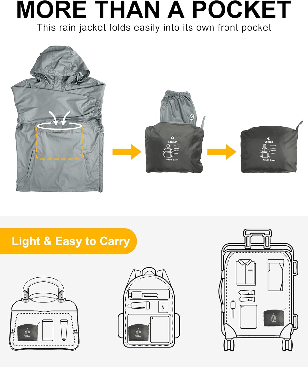 Outdoor Ventures Men's Rain Jacket Waterproof Lightweight Packable Rain Pullover for Hiking Golf Running - Image 3