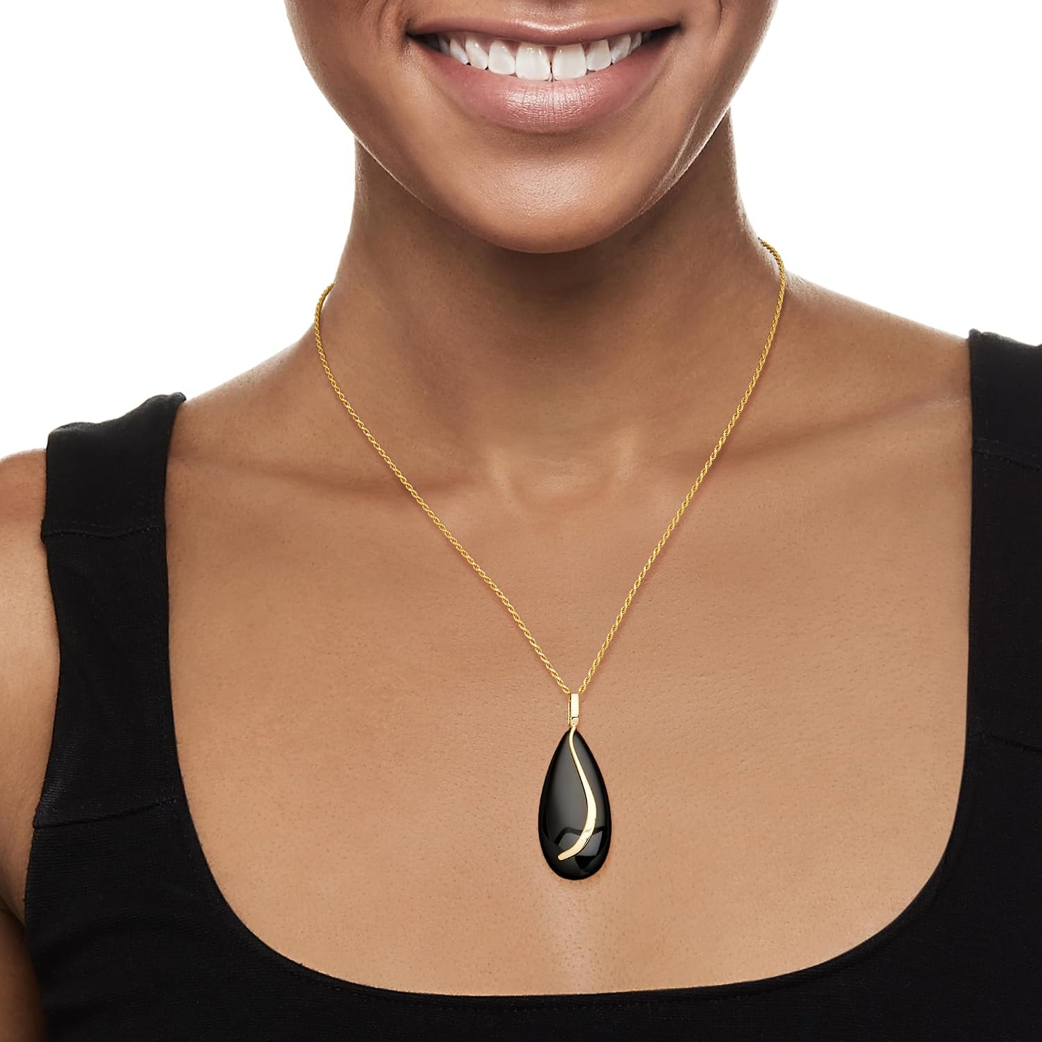 Ross-Simons Onyx Teardrop Pendant in 14kt Yellow Gold