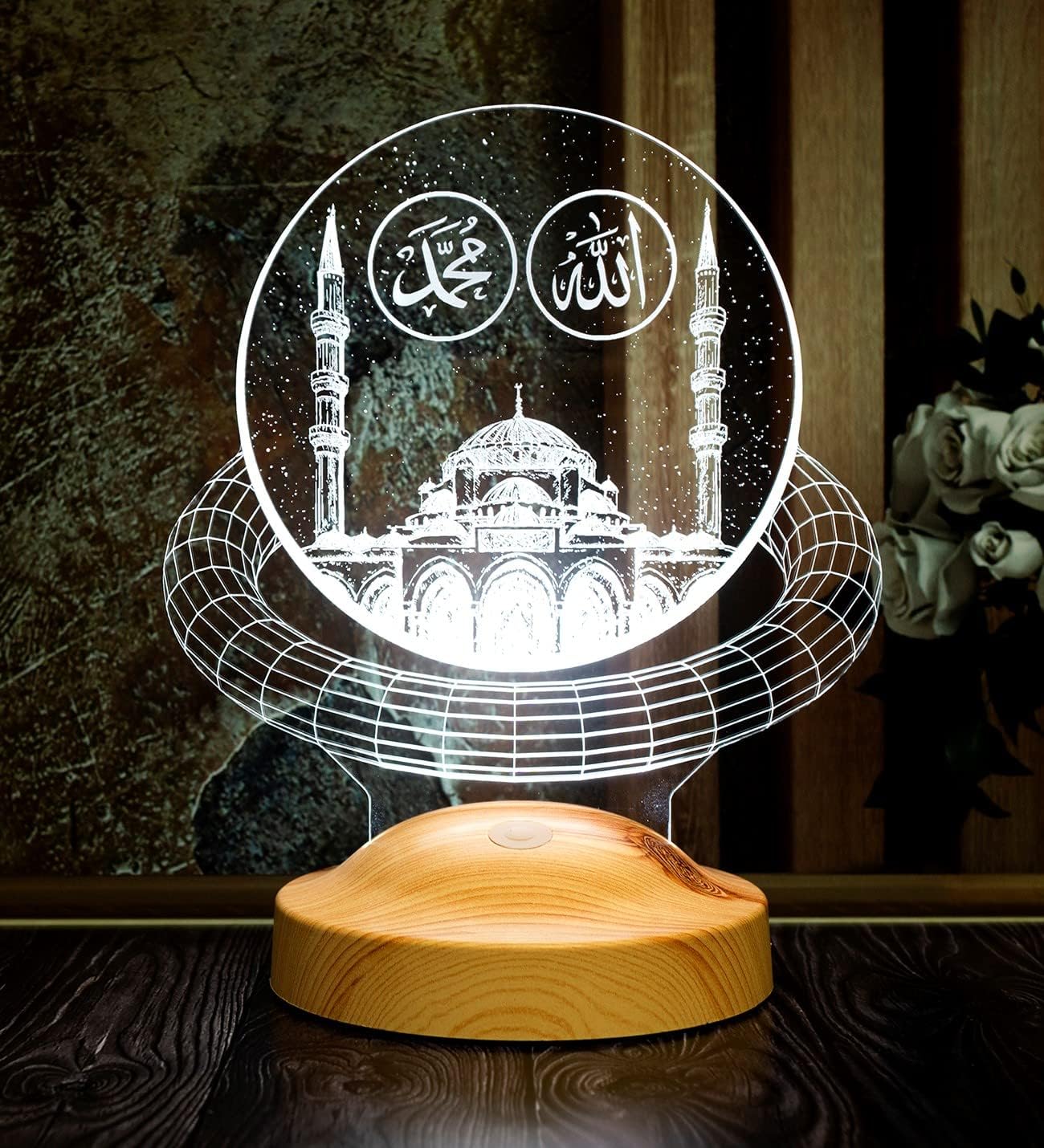 Allah Hz. Muhammed Yazılı Camii 3D Led Lamba