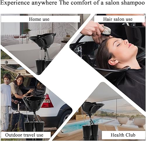 Miniatura 4 de Unidad de champú de plástico portátil con bomba eléctrica, champú para salón de belleza, cuenca profunda con 2 mangueras de cubo y drenaje,