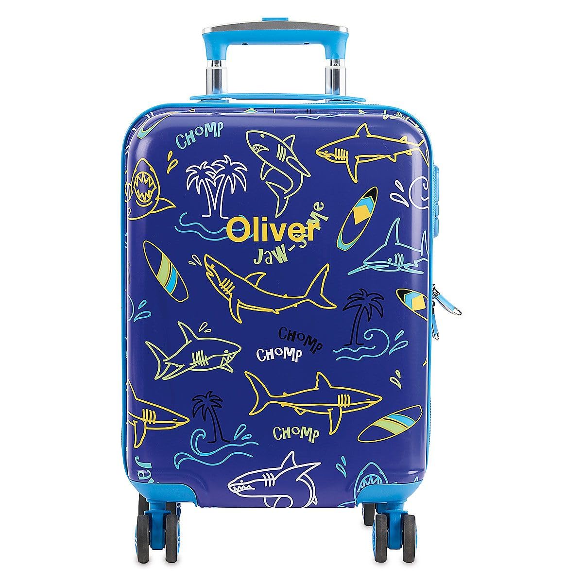 Lillian Vernon Sharks Personalized Hard Shell Rolling Luggage for Kids, Travel Suitcase, 12 x 16