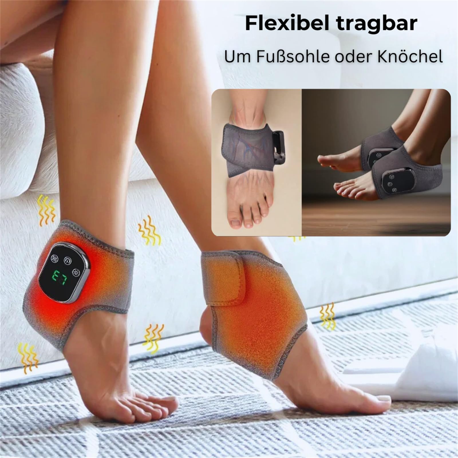 Eincov SootheStep 3-in-1 Massager Tragbares elektrisches Fußmassagegerät Kabelloses Fußgelenkmassagegerät mit 3 Vibrationsmodi und 5 Wärmeeinstellungen